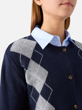 Cárdigan Sierra Navy de mezcla de lana y cachemira blue con motivo argyle 