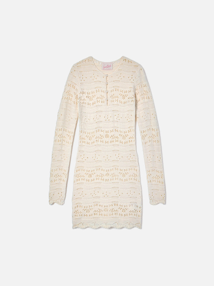 Ilany weißes Strickkleid aus Baumwolle in Ajour-Optik 