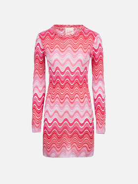 Rosa kurzes Damen-Raschel-Strickkleid Imany