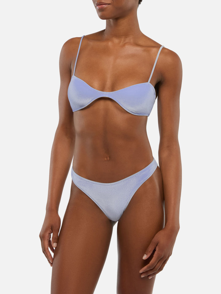 Woman scooped bikini Ipanema Naomi in sky blue velvet