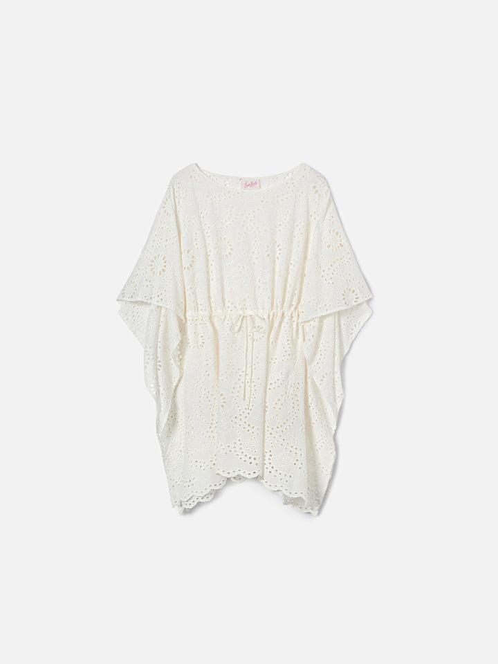 Kaftano corto Iria in tessuto sangallo bianco