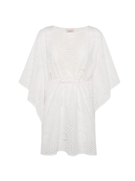 Iria cotton kaftan in white Sangallo lace fabric