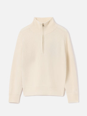 Punto de lana Isalyn off white con media cremallera 