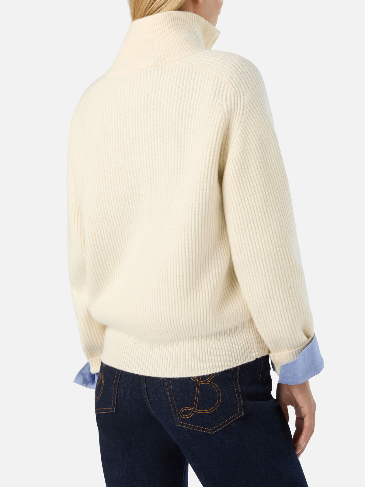 Off white Isalyn Wollstrick mit Half-Zip 