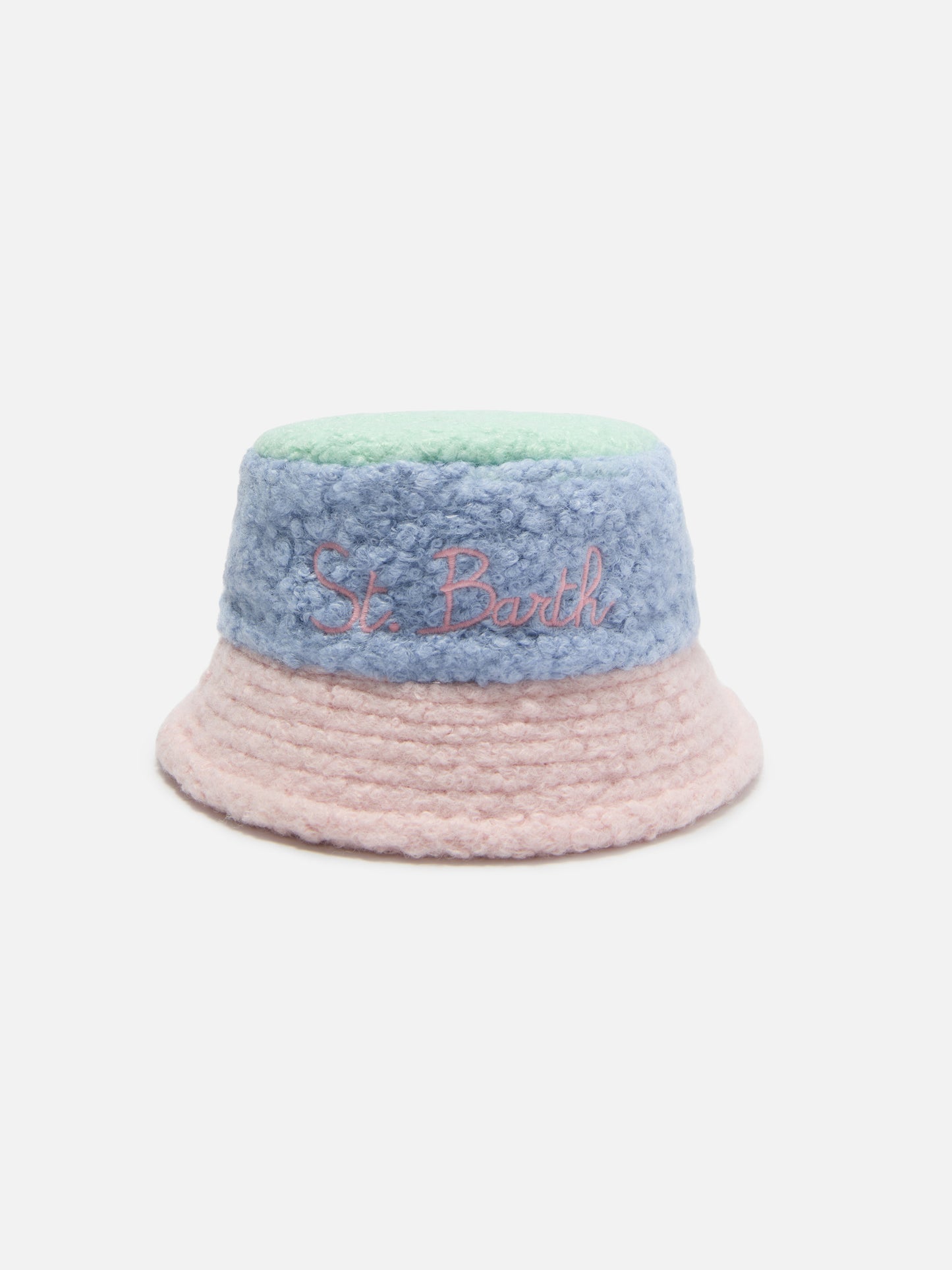 Cappello bucket in sherpa multicolor con ricamo frontale