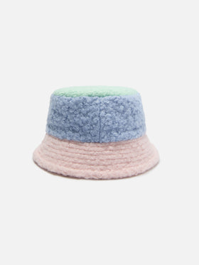 Cappello bucket in sherpa multicolor con ricamo frontale