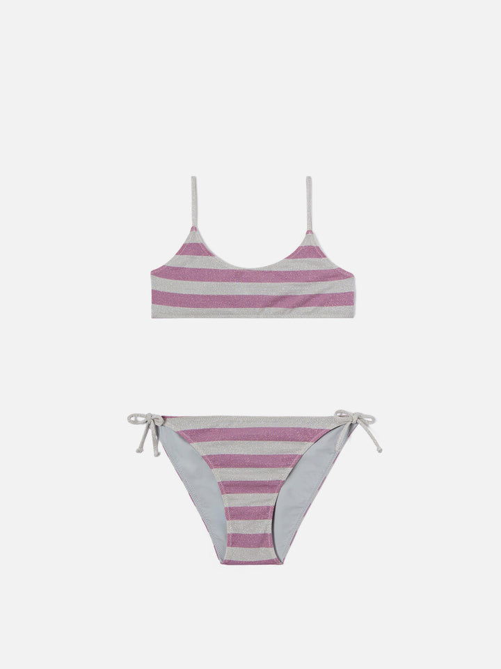 Jaiden pink and silver striped lurex bikini