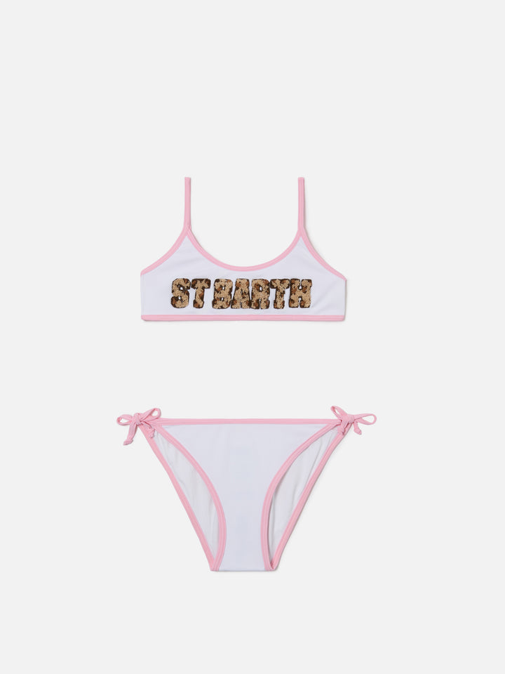 Jaiden String white bikini with animal print terry effect patch