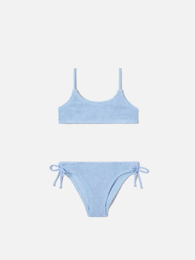 Bikini Jaiden azzurro in tessuto crinkle