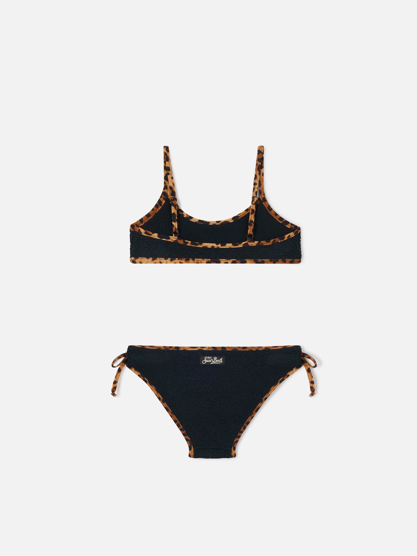 Bikini Jaiden String in crinkle nero con finiture leopardate