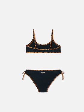 Bikini Jaiden String in crinkle nero con finiture leopardate