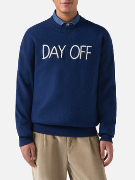 Man crewneck knitted sweater with Day Off embroidery
