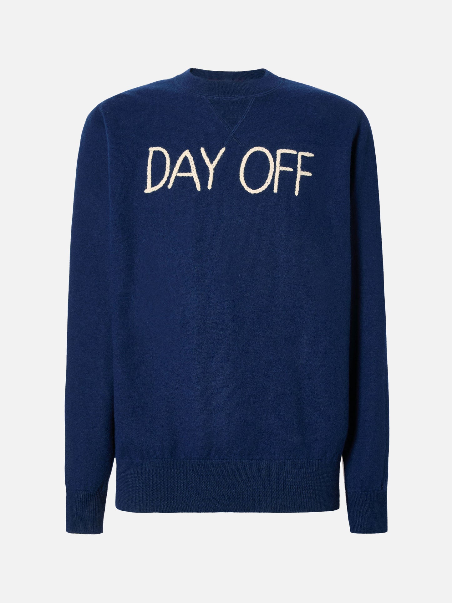 Man crewneck knitted sweater with Day Off embroidery