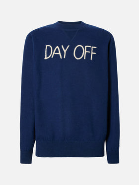 Man crewneck knitted sweater with Day Off embroidery