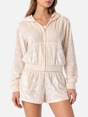 Sweat à capuche zippé en chenille jaune pâle Jasmine 