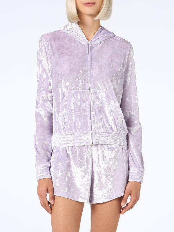 Woman lilac chenille zipped hoodie Jasmine