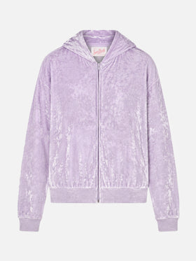 Sweat à capuche zippé en chenille lilas Jasmine 