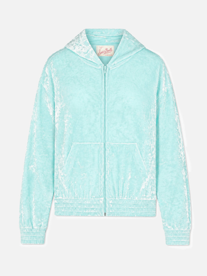 Wassergrüner Chenille-Jasmine Zip-Hoodie 