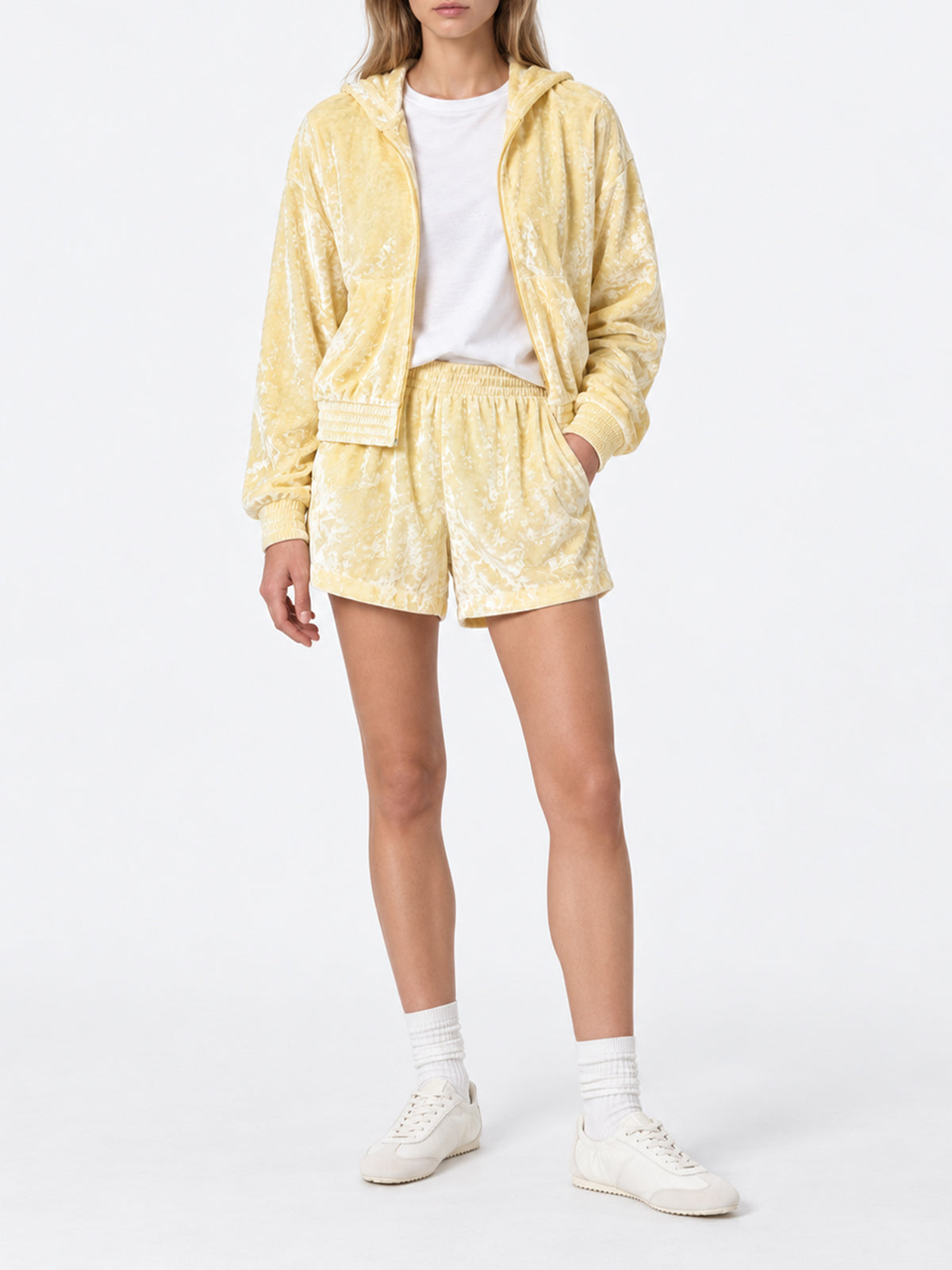 Sweat à capuche zippé en éponge jaune pâle Jasmine 