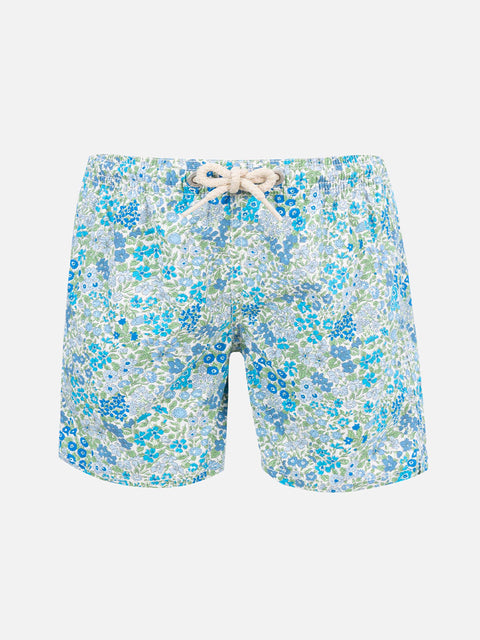 Boy mid-length Jean swim-shorts with Joanna Luise print | MADE WITH LIBERTY FABRIC - MC2 Saint Barth