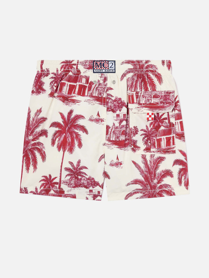 Bañador Jean con estampado Toile de Jouy rojo 