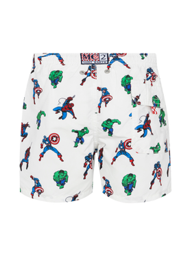 Mittellange Badeshorts aus Jeans mit Marvel-Superhelden-Print | MARVEL SPECIAL EDITION