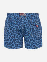 Jean mid-length swim shorts with animalier print