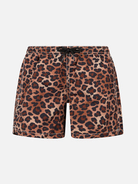 Boy mid-length Jean swim-shorts with animalier print