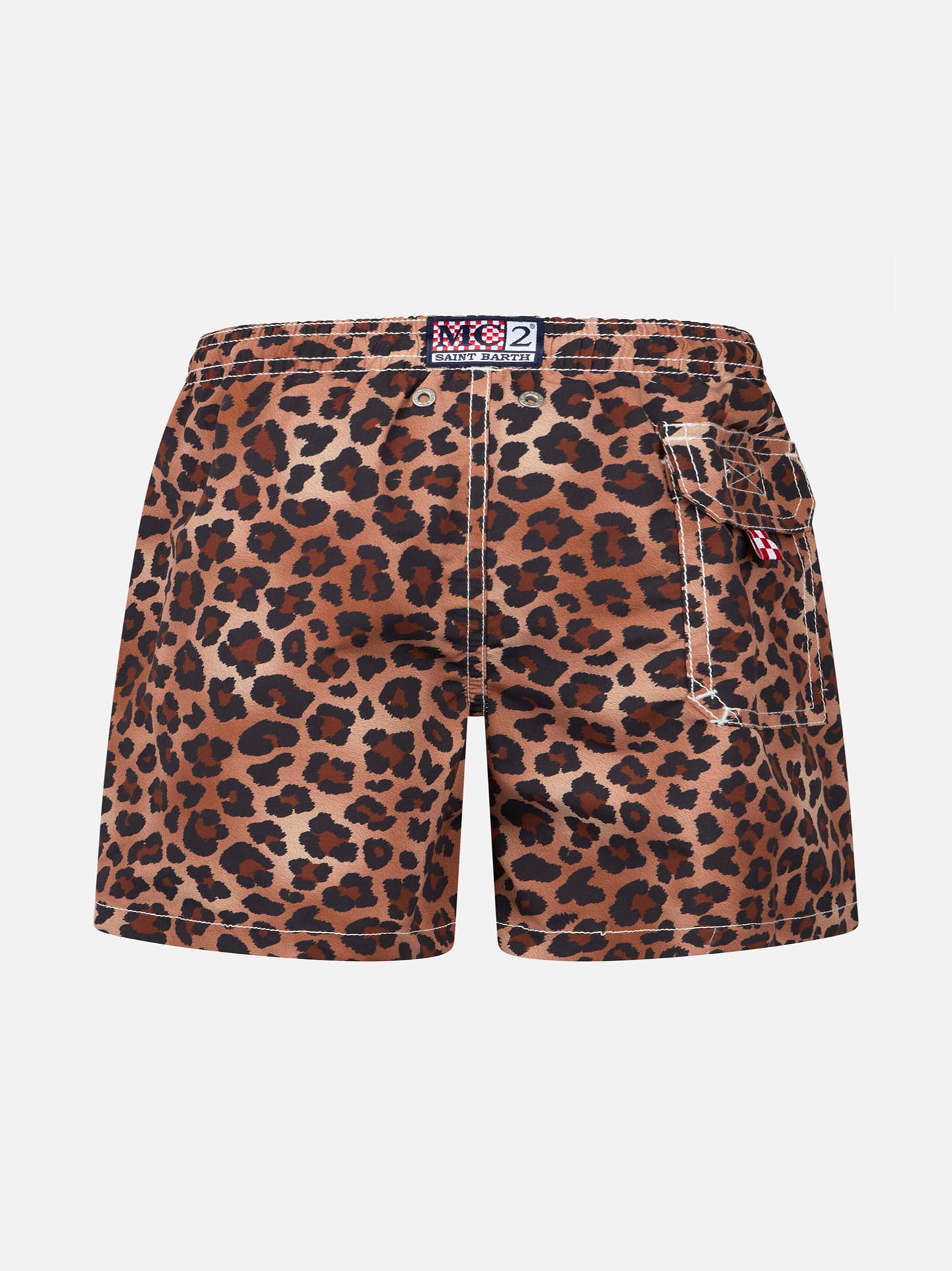 Boy mid-length Jean swim-shorts with animalier print