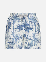 Boy mid-length Jean swim-shorts with toile de jouy print