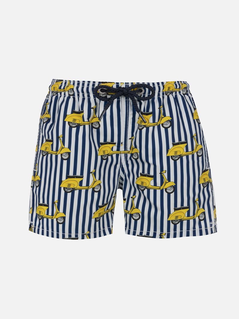 Boy mid-length Jean swim-shorts with Vespa print | VESPA SPECIAL EDITION