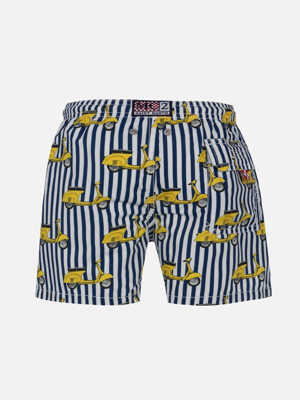 Boy mid-length Jean swim-shorts with Vespa print | VESPA SPECIAL EDITION