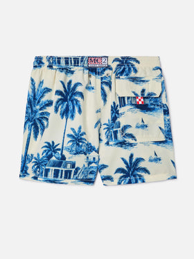Costume Jean con stampa Toile de Jouy blu