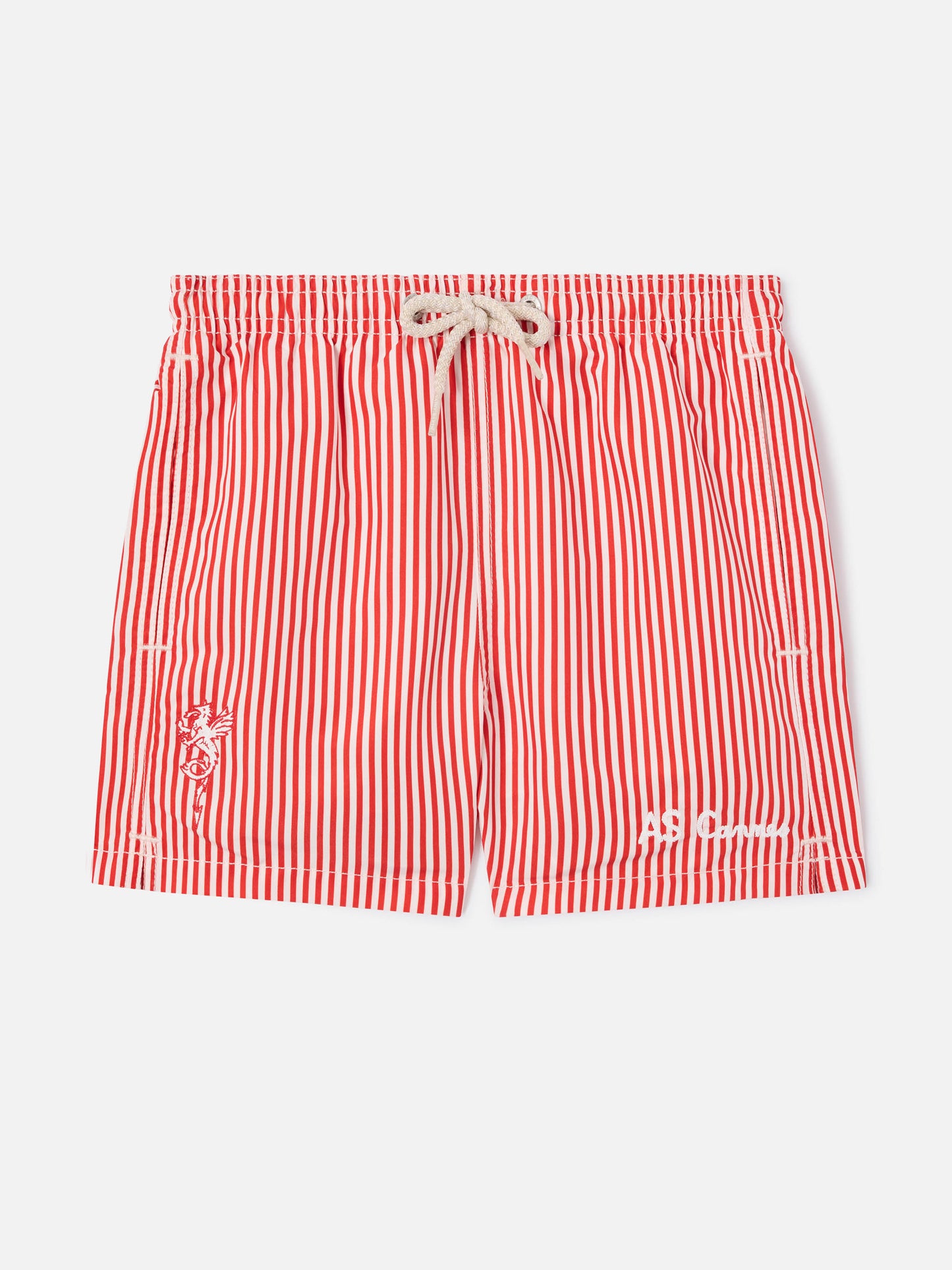 Short de bain rayé rouge Jean avec broderie AS Cannes | ÉDITION SPÉCIALE AS CANNES 