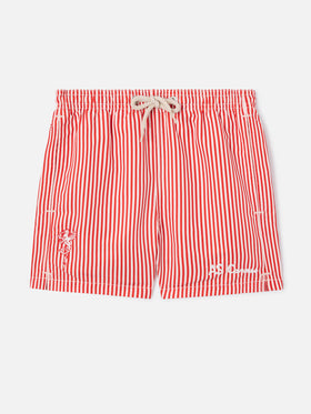 Short de bain rayé rouge Jean avec broderie AS Cannes | ÉDITION SPÉCIALE AS CANNES 