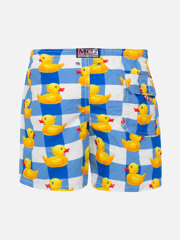 Boy swim shorts with gingham with ducky print