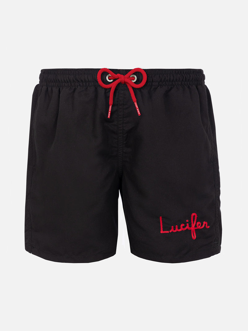 Boy swim shorts with Lucifer embroidery