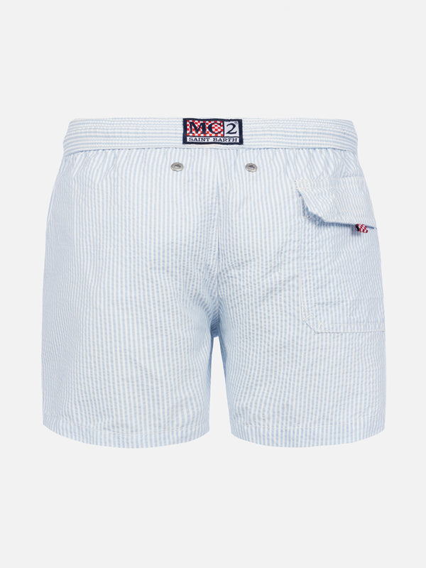 Light blue striped print boy swimshorts