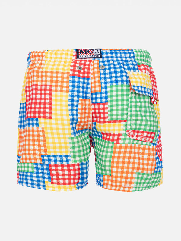 Boy swim shorts with gingham print