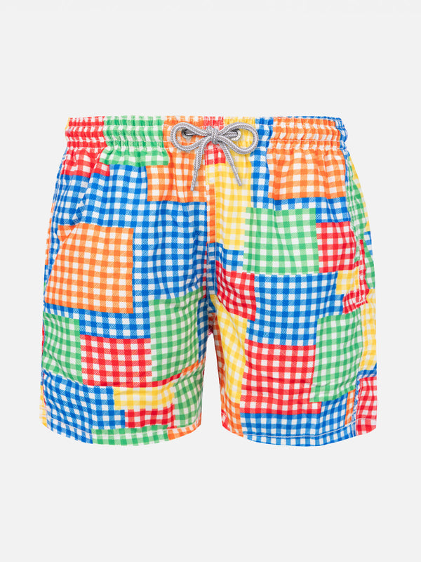 Boy swim shorts with gingham print