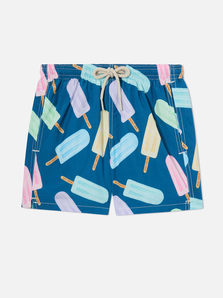 Boy lightweight fabric swim-shorts Jean Lighting with popsicles print