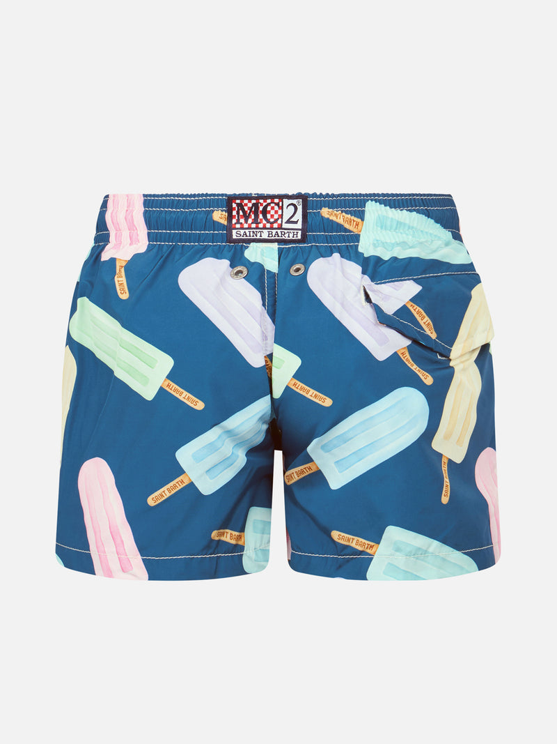 Boy lightweight fabric swim-shorts Jean Lighting with popsicles print