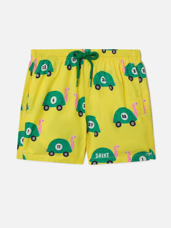Boy lightweight fabric swim-shorts Jean Lighting with turtle print