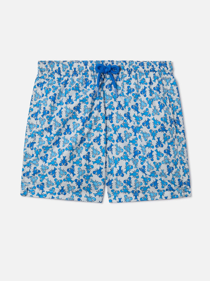 Boy lightweight fabric swim-shorts Jean Lighting with lobster print