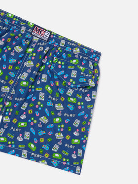 Costume da bagno da bambino con stampa games retrò