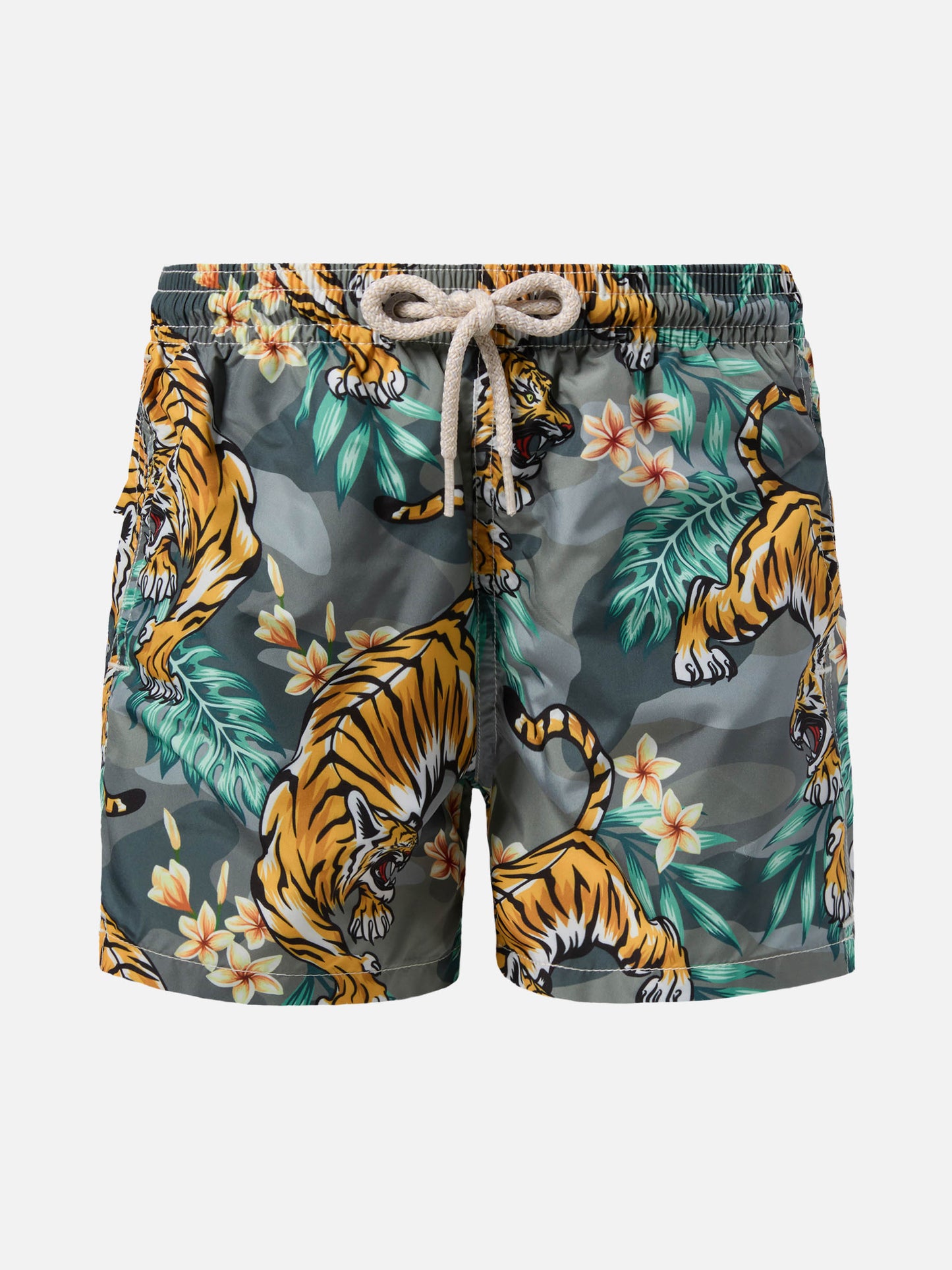 Jean Lighting Badeshorts aus leichtem Stoff mit tropischem Tigerprint