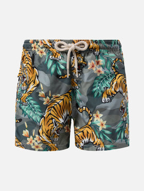 Jean Lighting Badeshorts aus leichtem Stoff mit tropischem Tigerprint