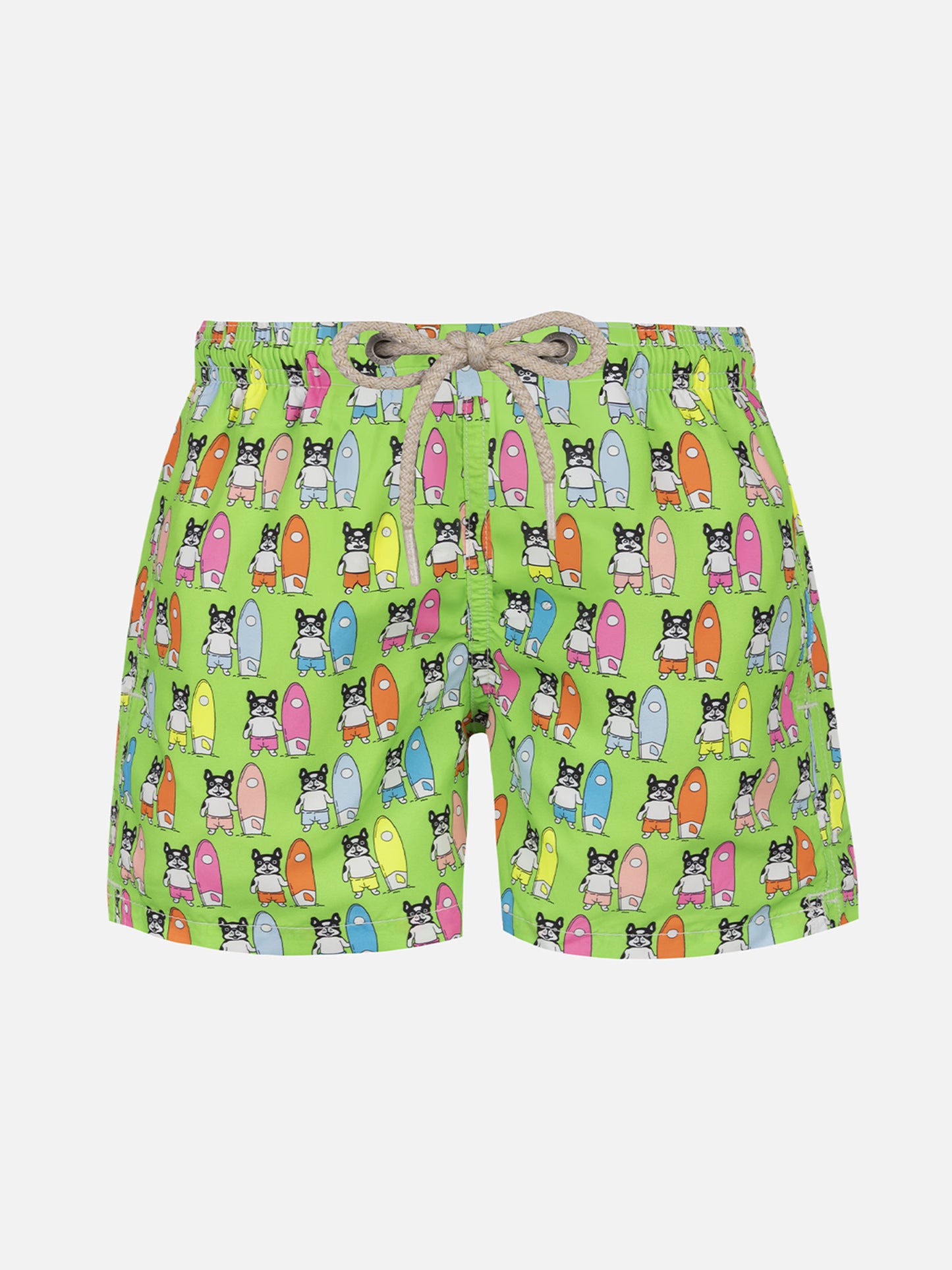 Boy lightweight fabric swim-shorts Jean Lighting with surfer dogs print