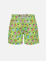 Boy lightweight fabric swim-shorts Jean Lighting with surfer dogs print