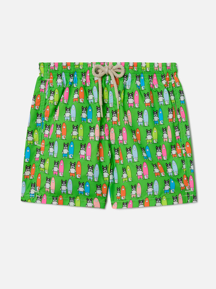 Short de bain garçon en tissu léger Jean Lighting avec imprimé chiens surfeurs 